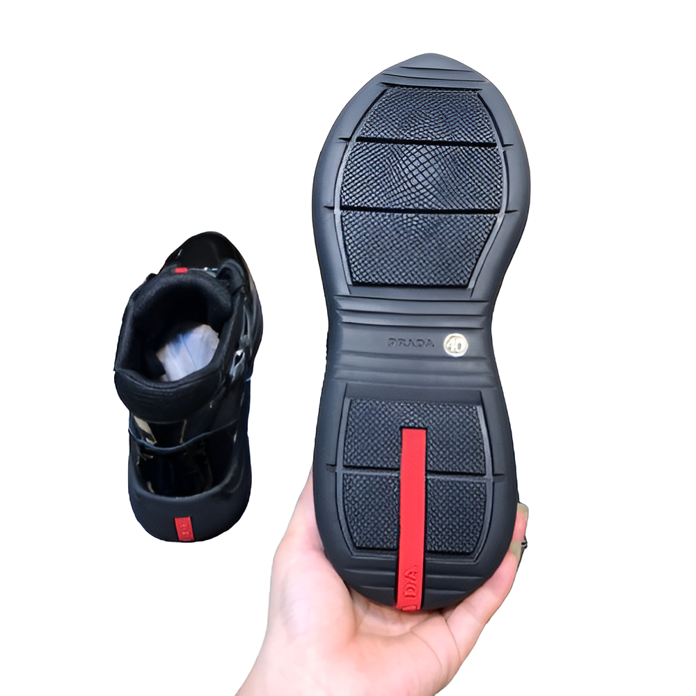 PRADA Men's Black Glossy High-Top Sneakers