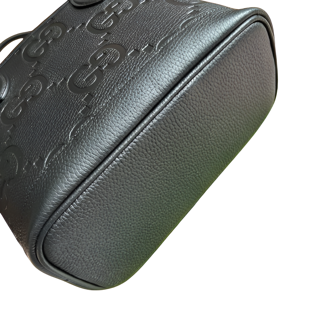 GUCCI GG Embossed Black Leather Tote Bag