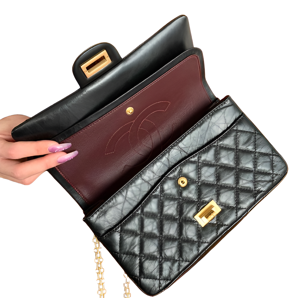 Chanel-Inspired Black Quilted Flap Bag with Gold Chain