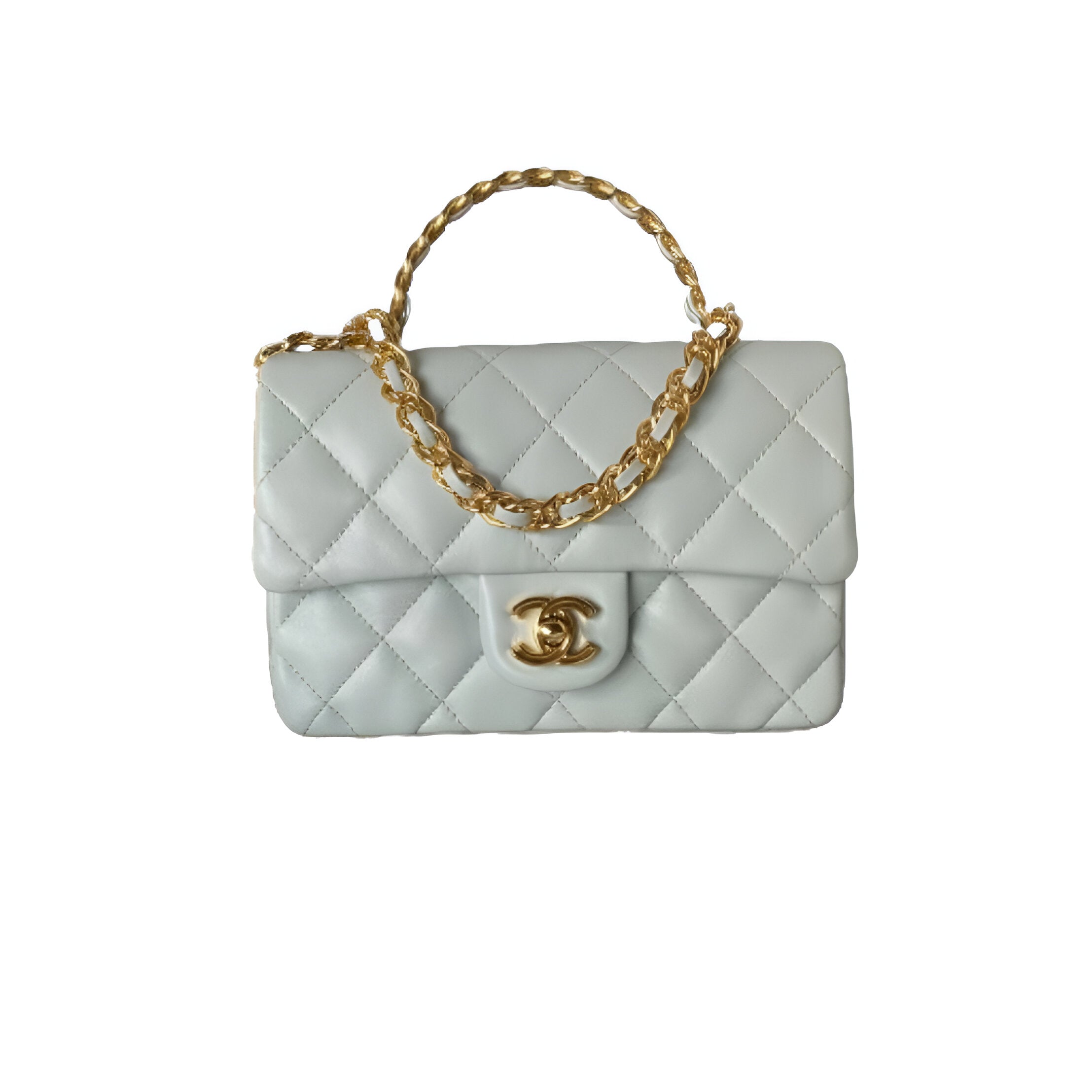 Chanel-Inspired White Quilted Flap Bag with Gold Chain