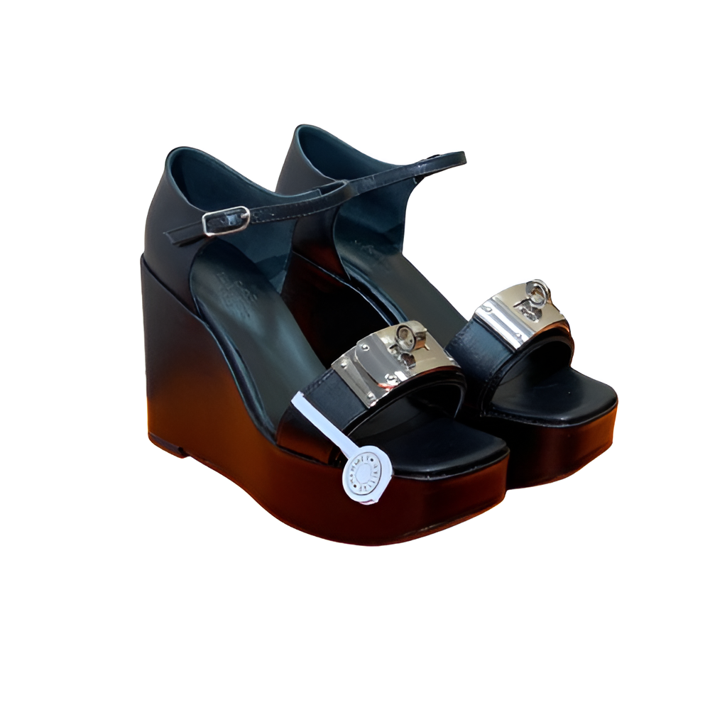 Hermes Women's Black Wedge Sandals