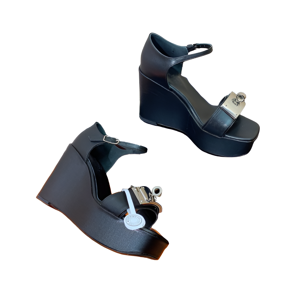 Hermes Women's Black Wedge Sandals