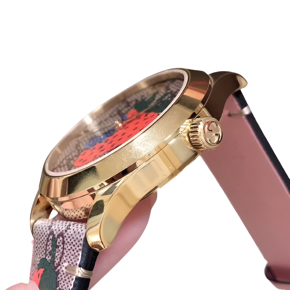 Strawberry Print Gold Watch - Women's Edition