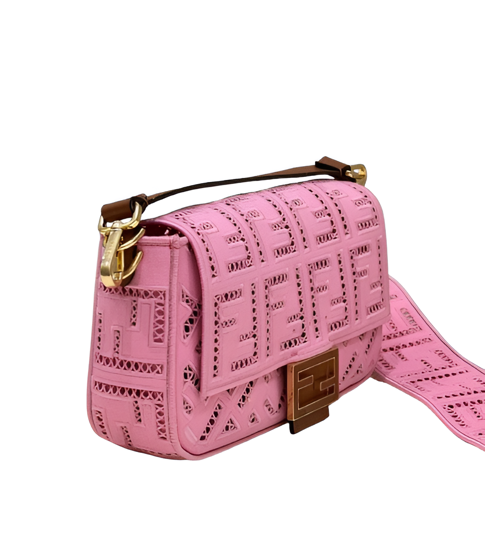 Fendi Pink Perforated Leather Baguette Bag