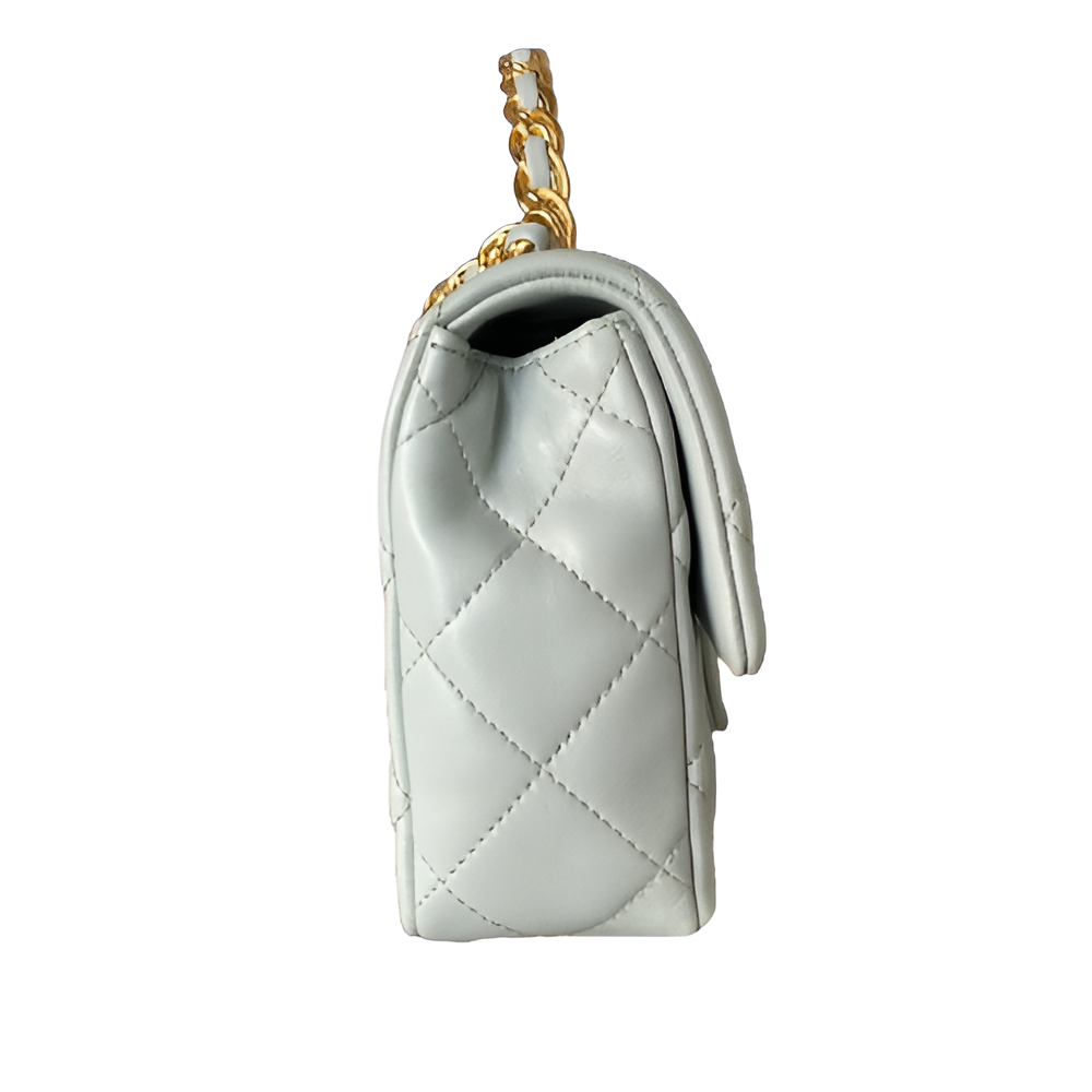Chanel-Inspired White Quilted Flap Bag with Gold Chain
