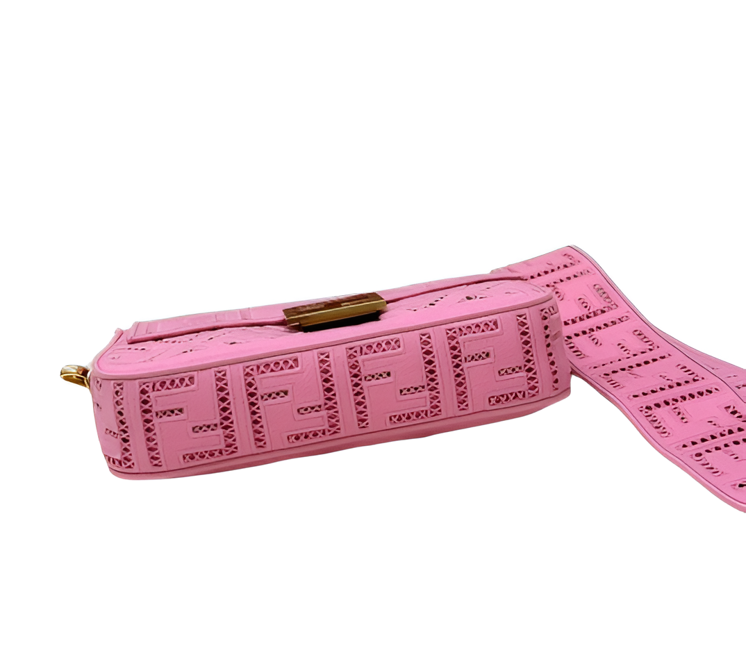 Fendi Pink Perforated Leather Baguette Bag