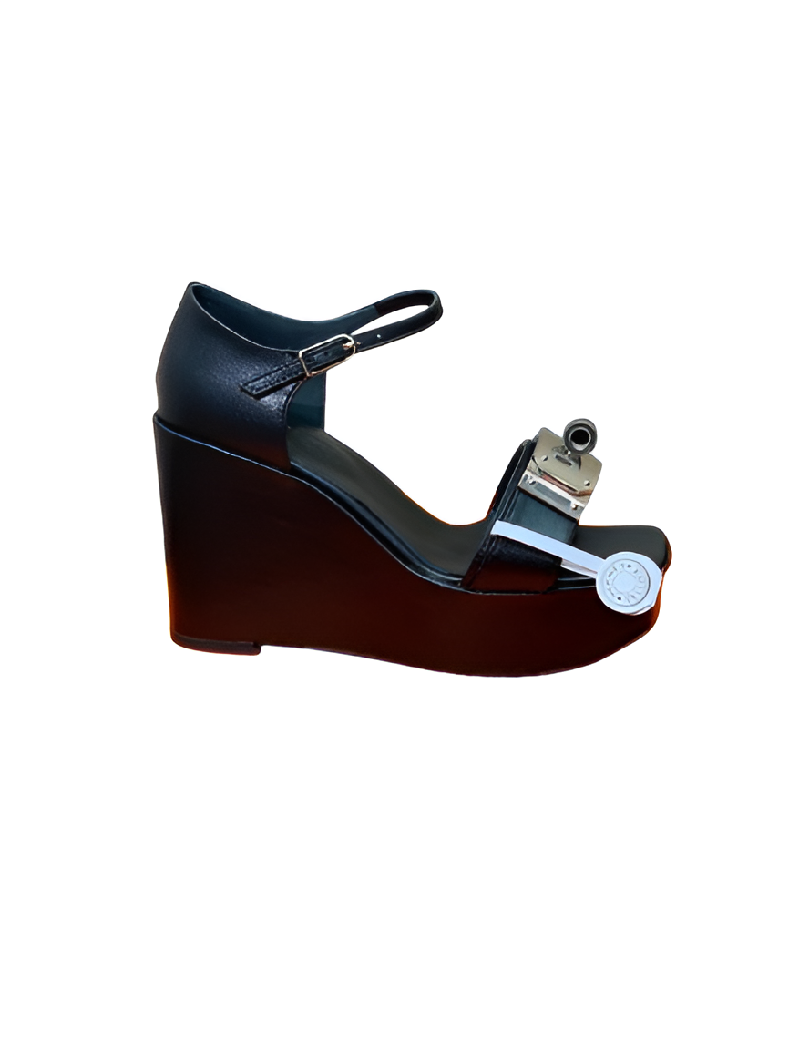 Hermes Women's Black Wedge Sandals