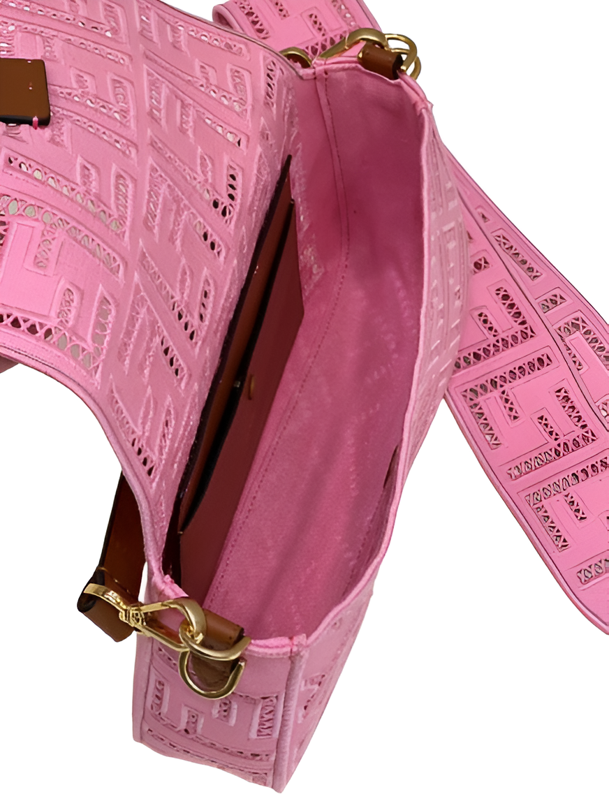 Fendi Pink Perforated Leather Baguette Bag