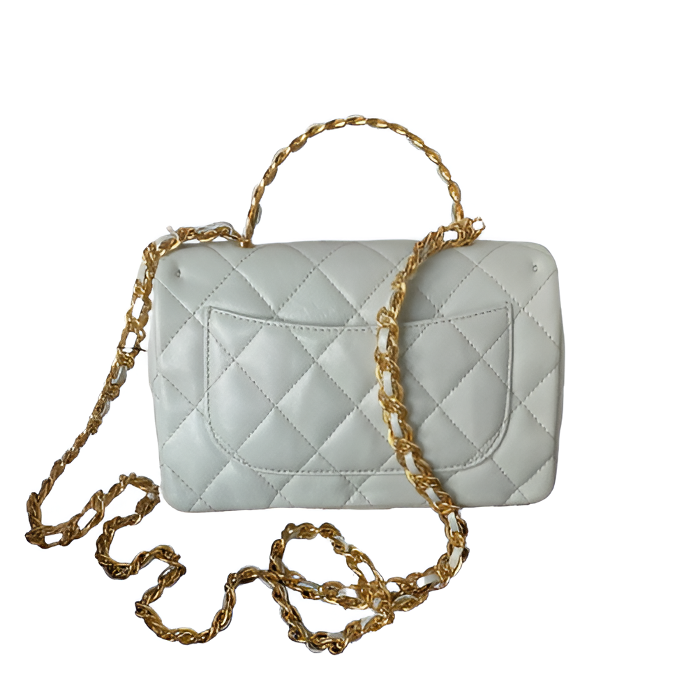 Chanel-Inspired White Quilted Flap Bag with Gold Chain