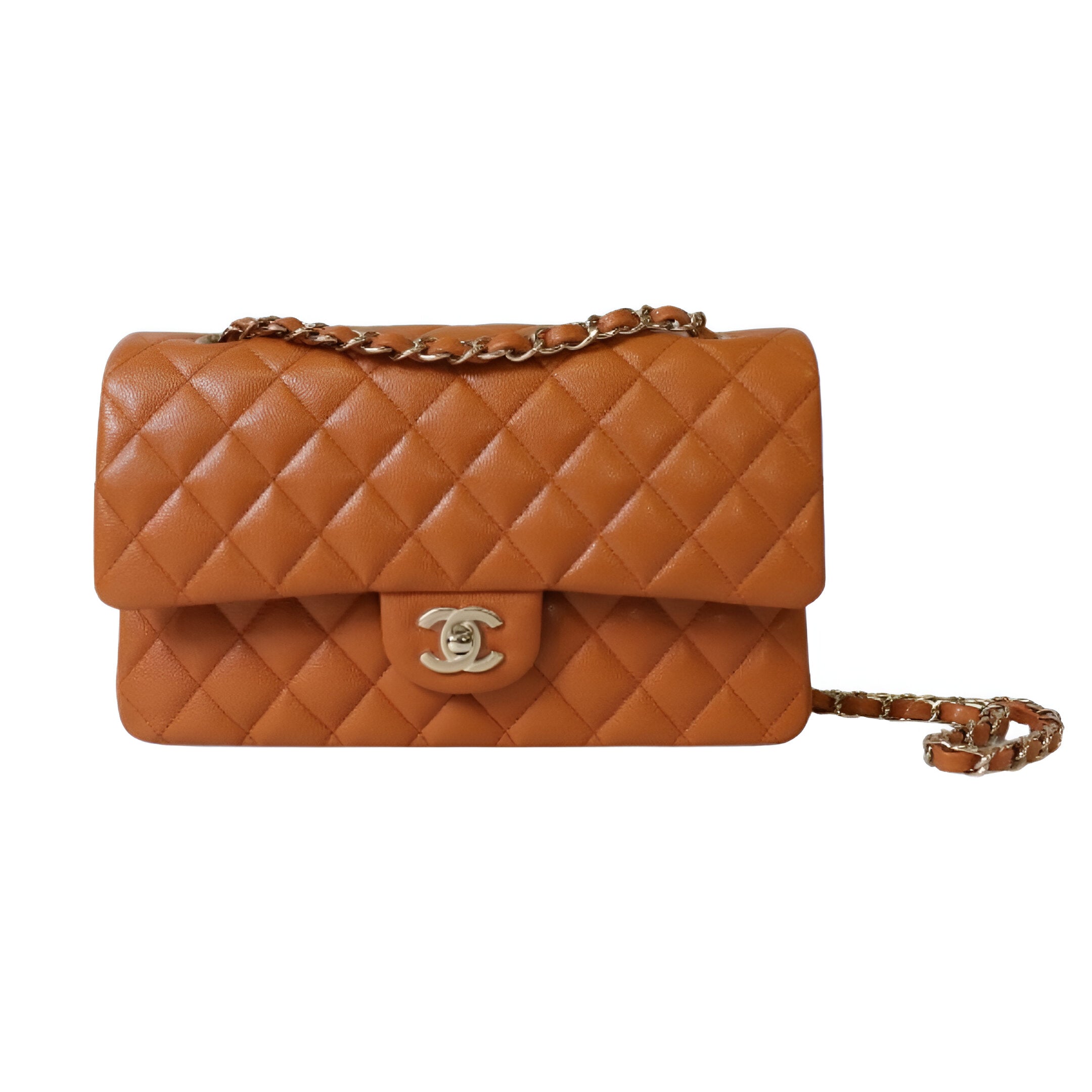 Chanel-Inspired Tan Quilted Flap Bag with Chain