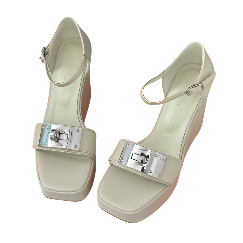 Hermes Women's Beige Wedge Sandals