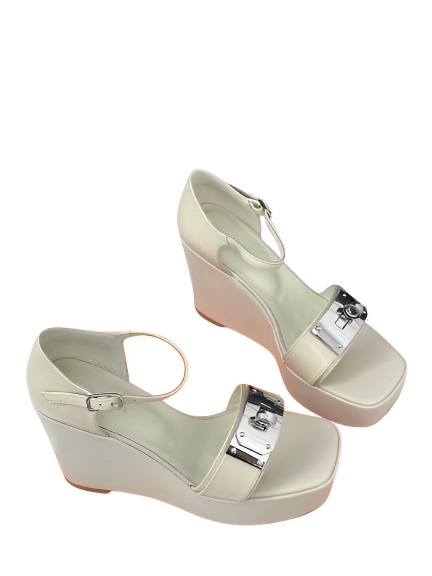 Hermes Women's Beige Wedge Sandals