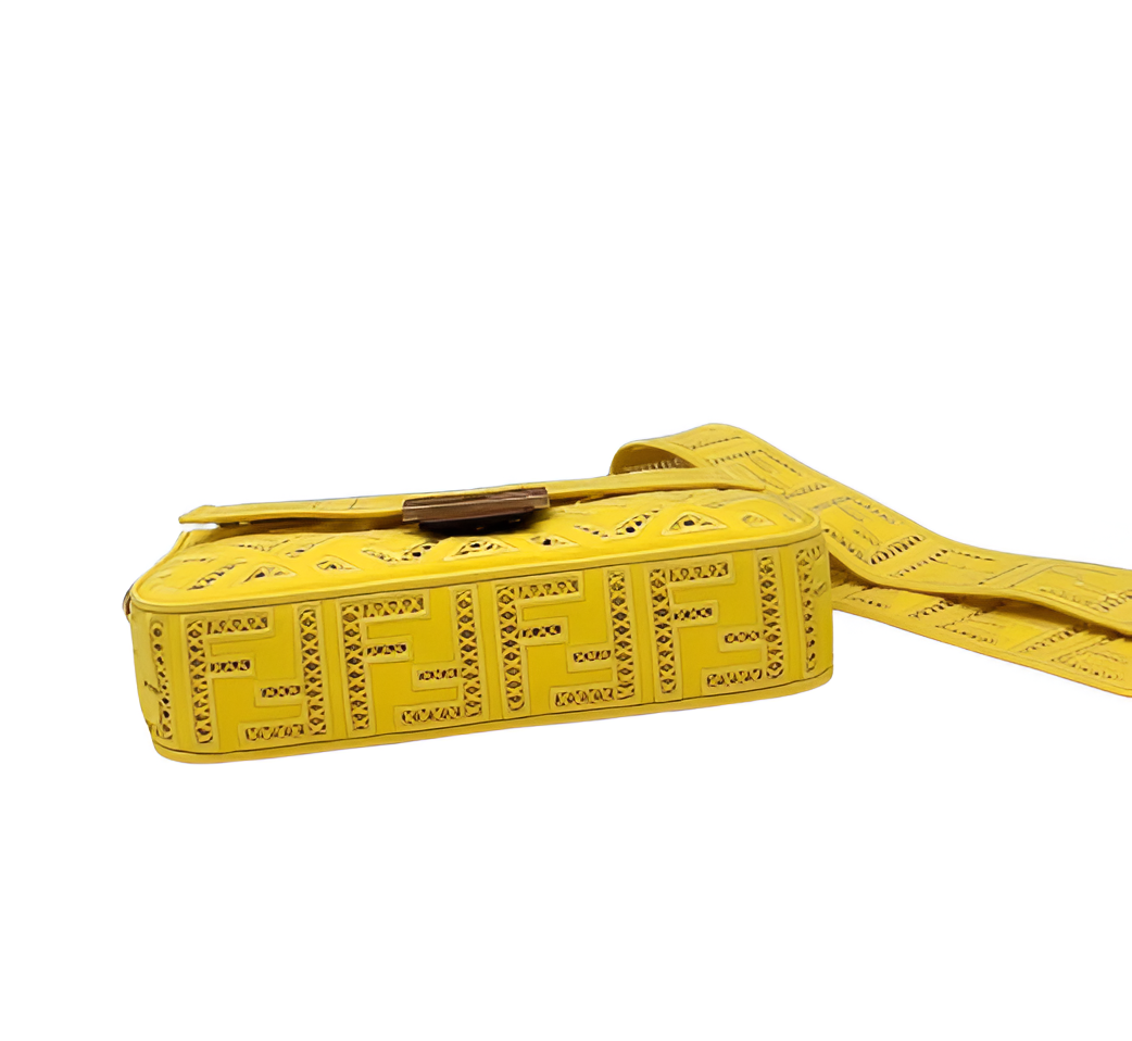Fendi Yellow Perforated Leather Baguette Bag