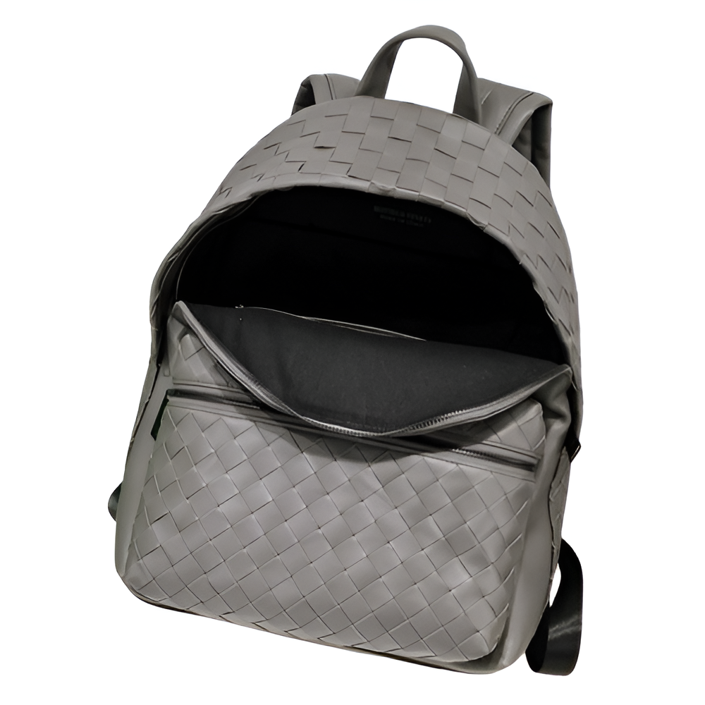 Bottega Gray Woven Leather Backpack
