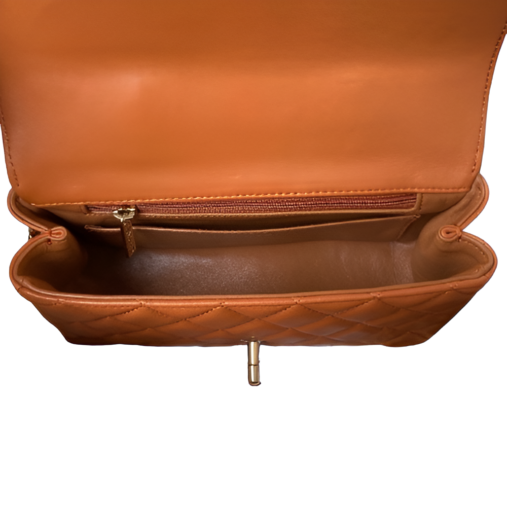 Chanel-Inspired Tan Quilted Flap Bag with Chain