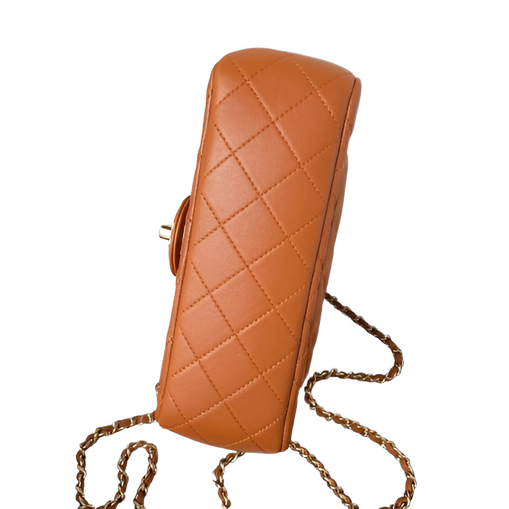 Chanel-Inspired Tan Quilted Flap Bag with Chain