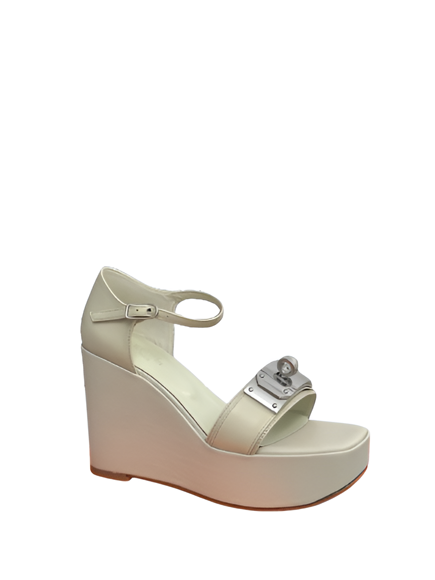 Hermes Women's Beige Wedge Sandals