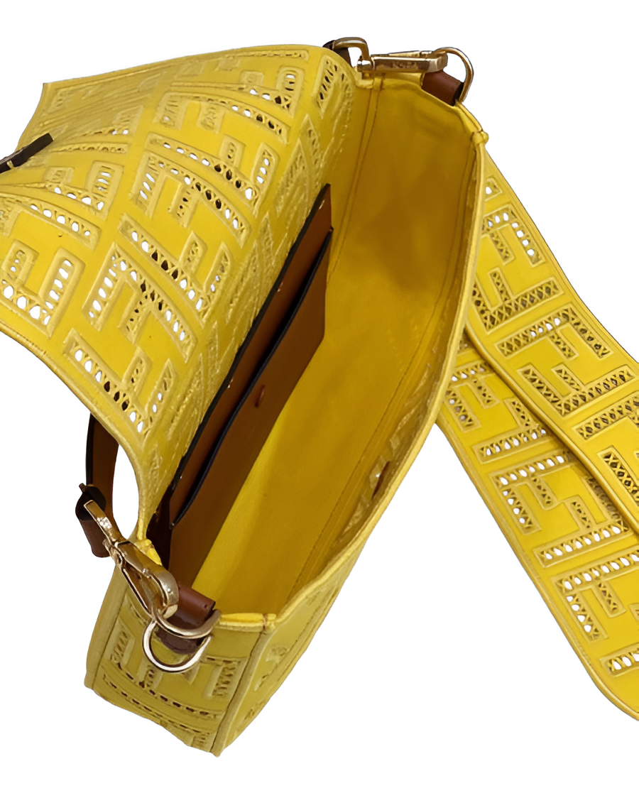Fendi Yellow Perforated Leather Baguette Bag