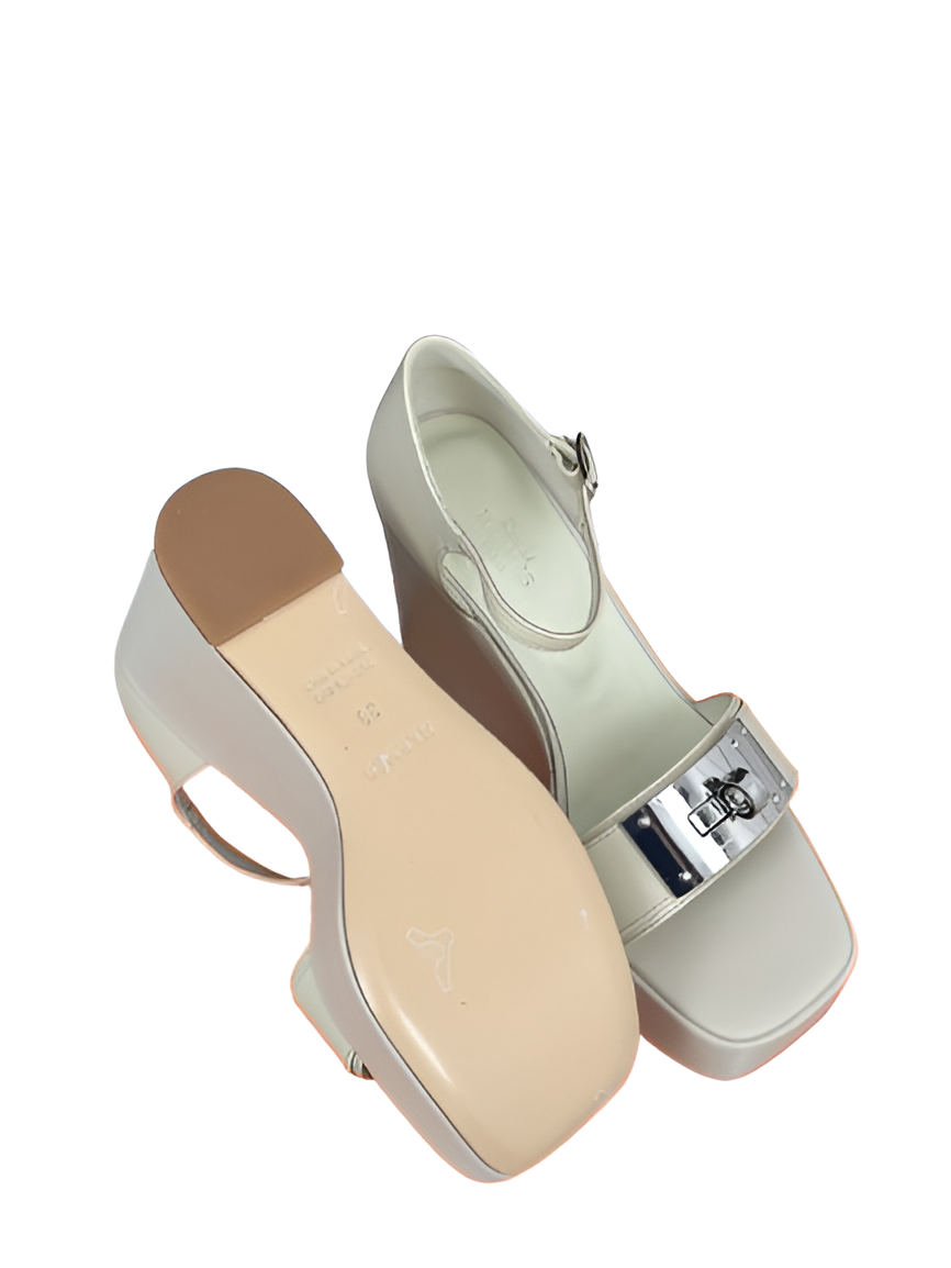 Hermes Women's Beige Wedge Sandals