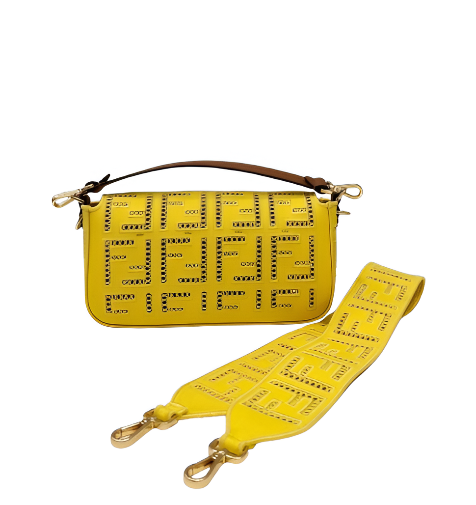 Fendi Yellow Perforated Leather Baguette Bag