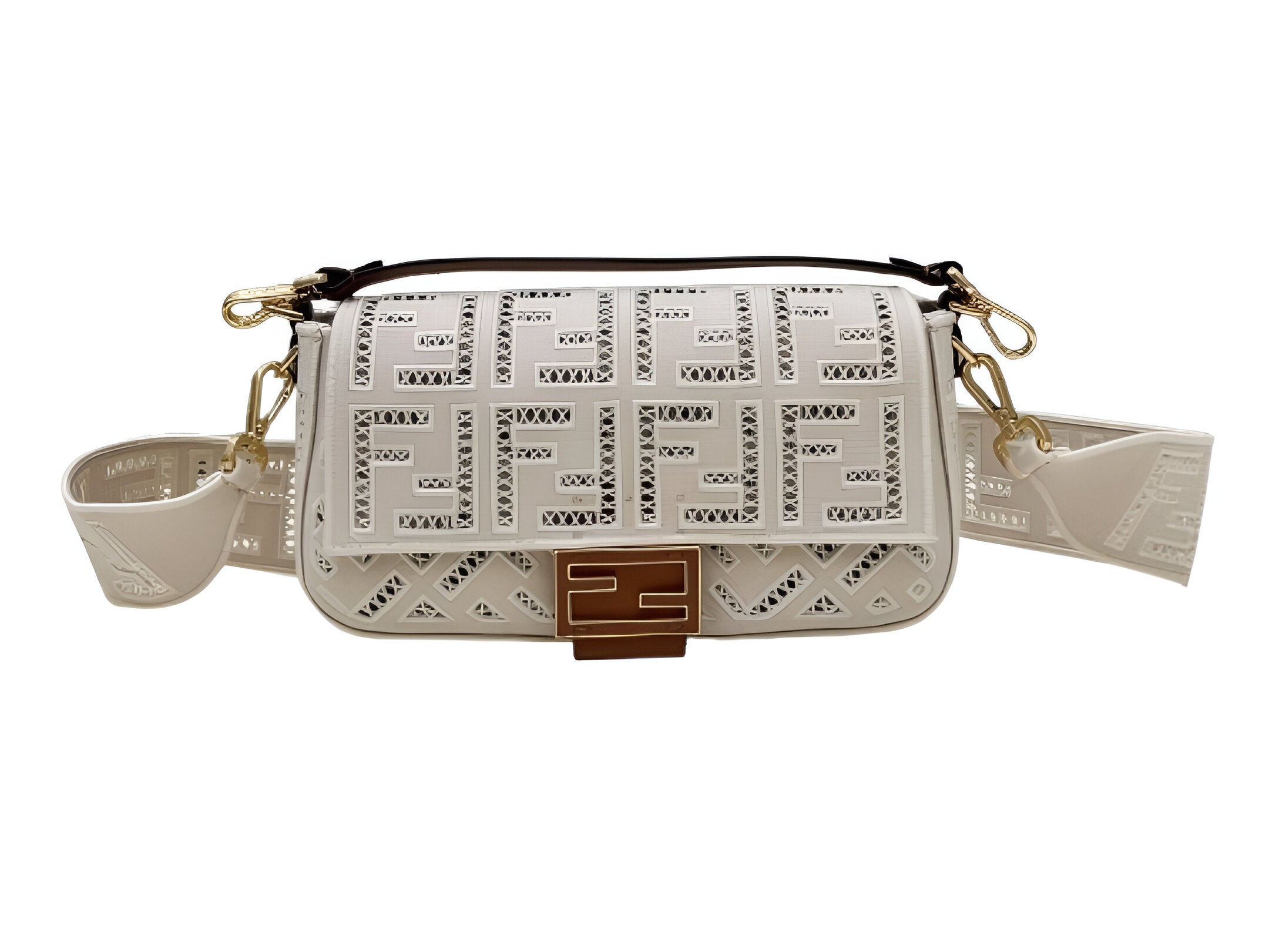 Fendi White Perforated Leather Baguette Bag