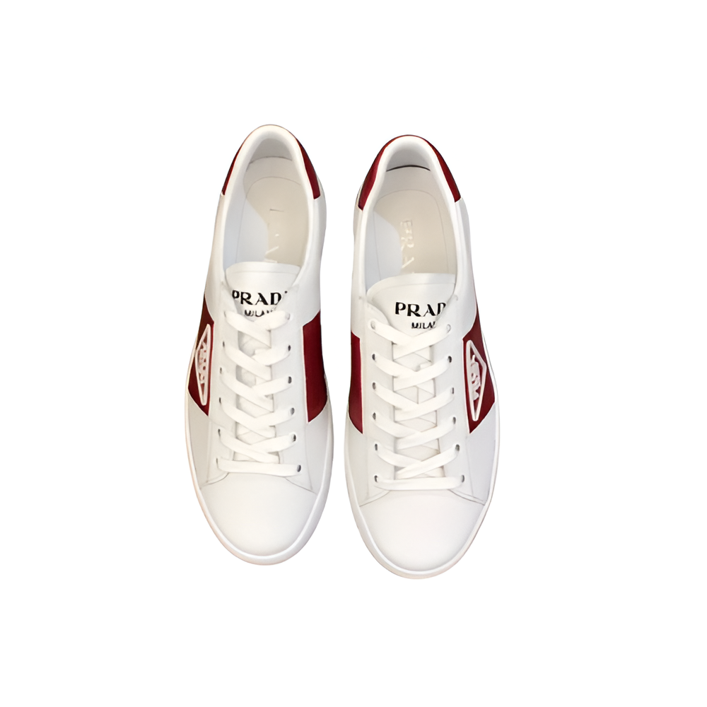PRADA Men's White & Red Classic Sneakers