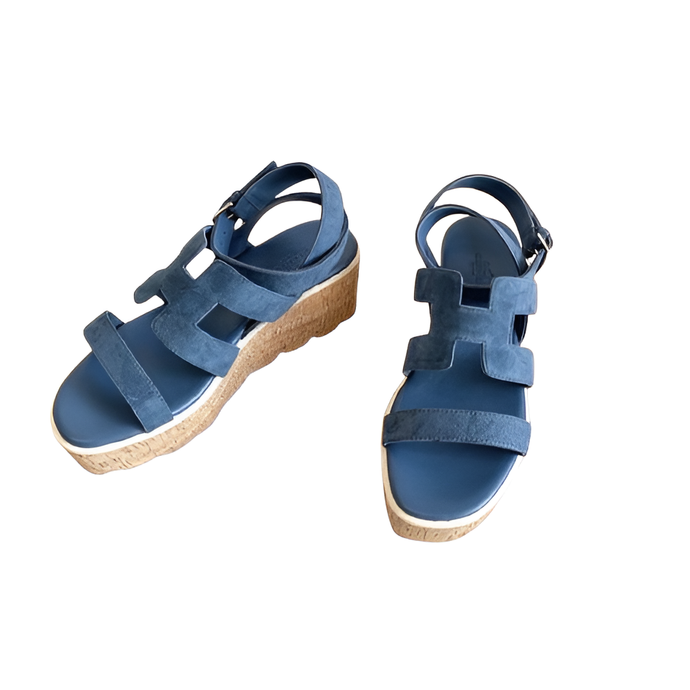 Hermes Women's Blue Suede Platform Sandals