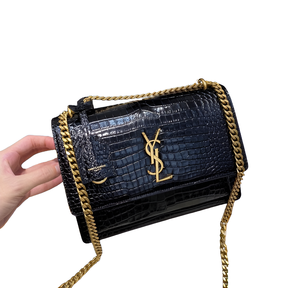 YSL Black Croc-Embossed Leather Chain Bag