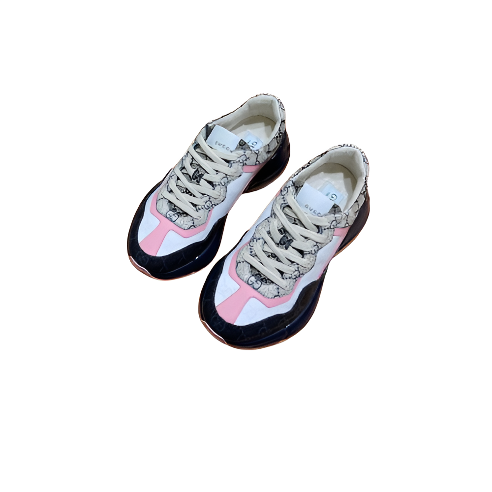 GUCCI Women's Multicolor Monogram Sneakers with Pink Accents
