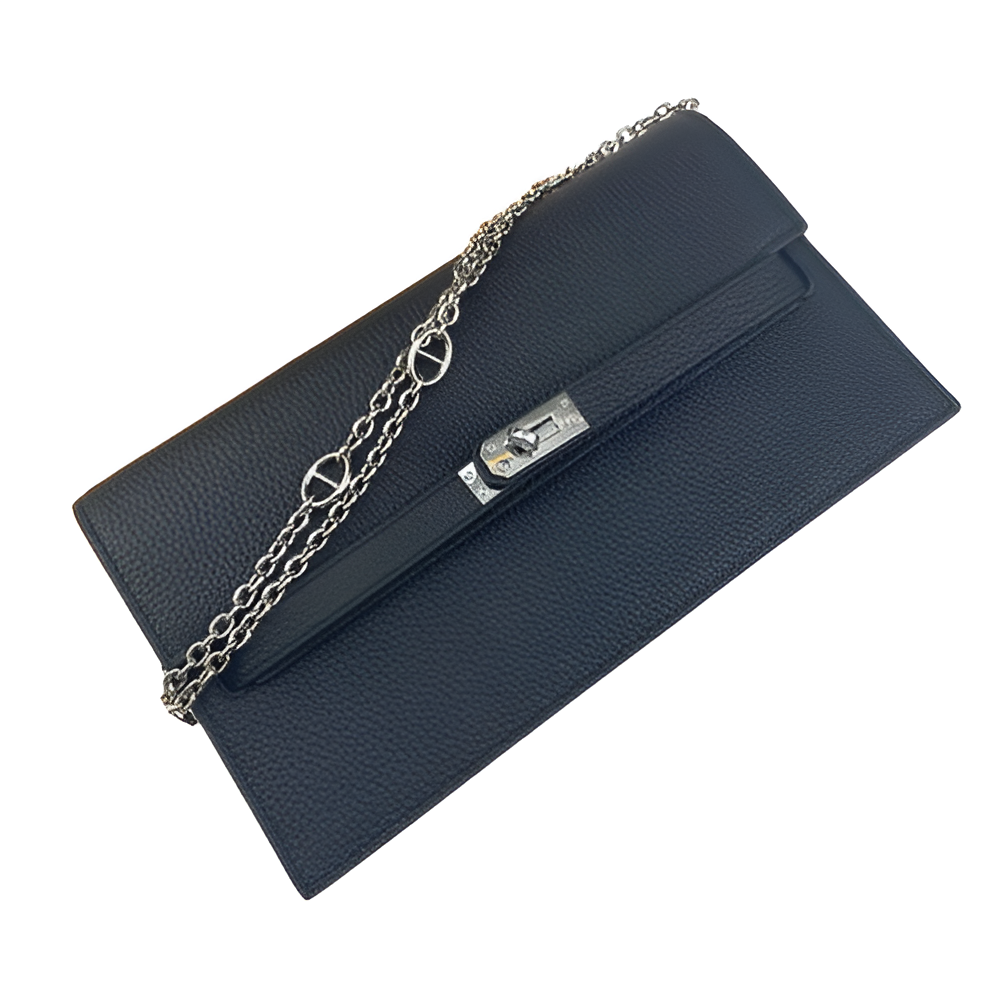 Hermes Black Leather Chain Clutch
