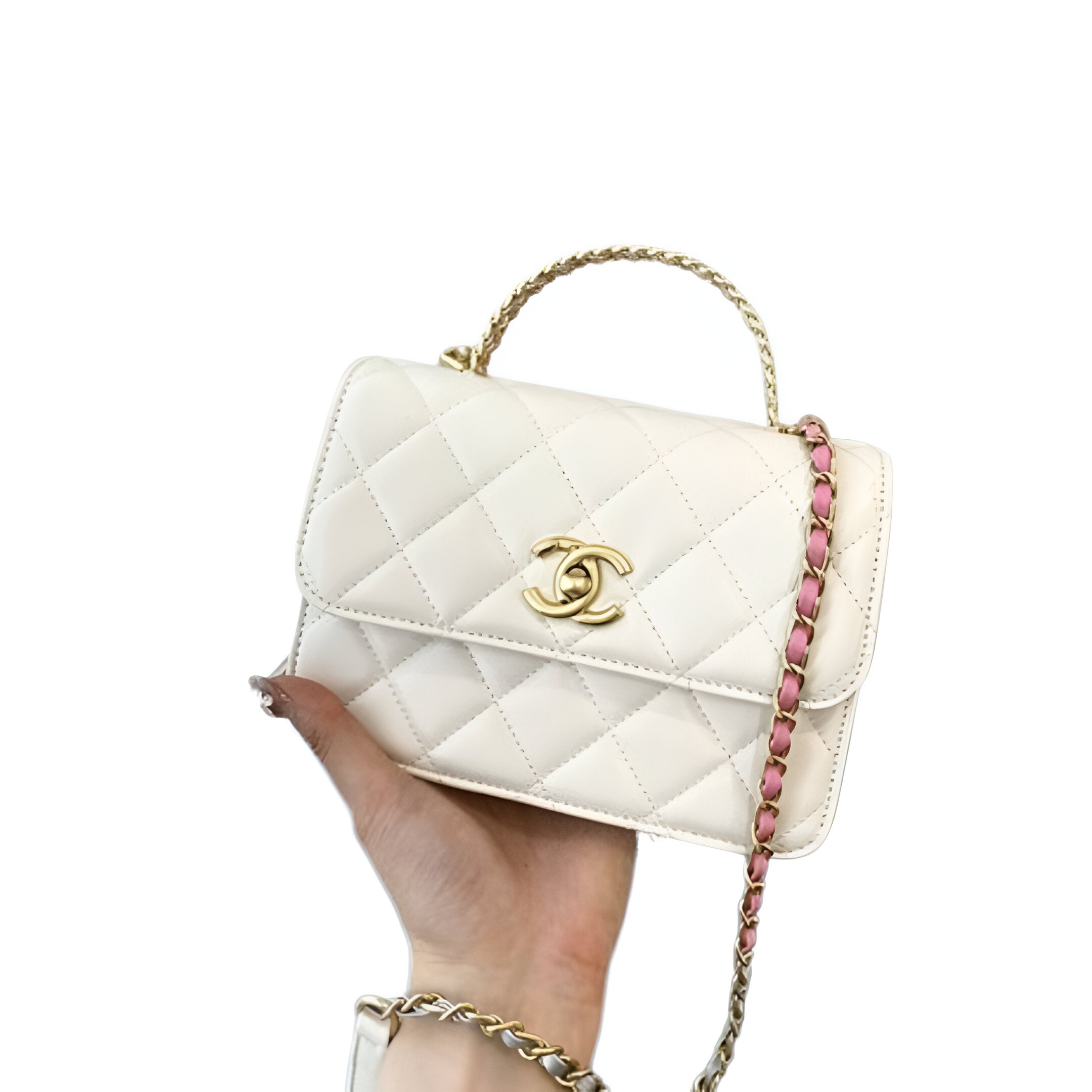 Chanel-Inspired Mini White Quilted Flap Bag with Chain
