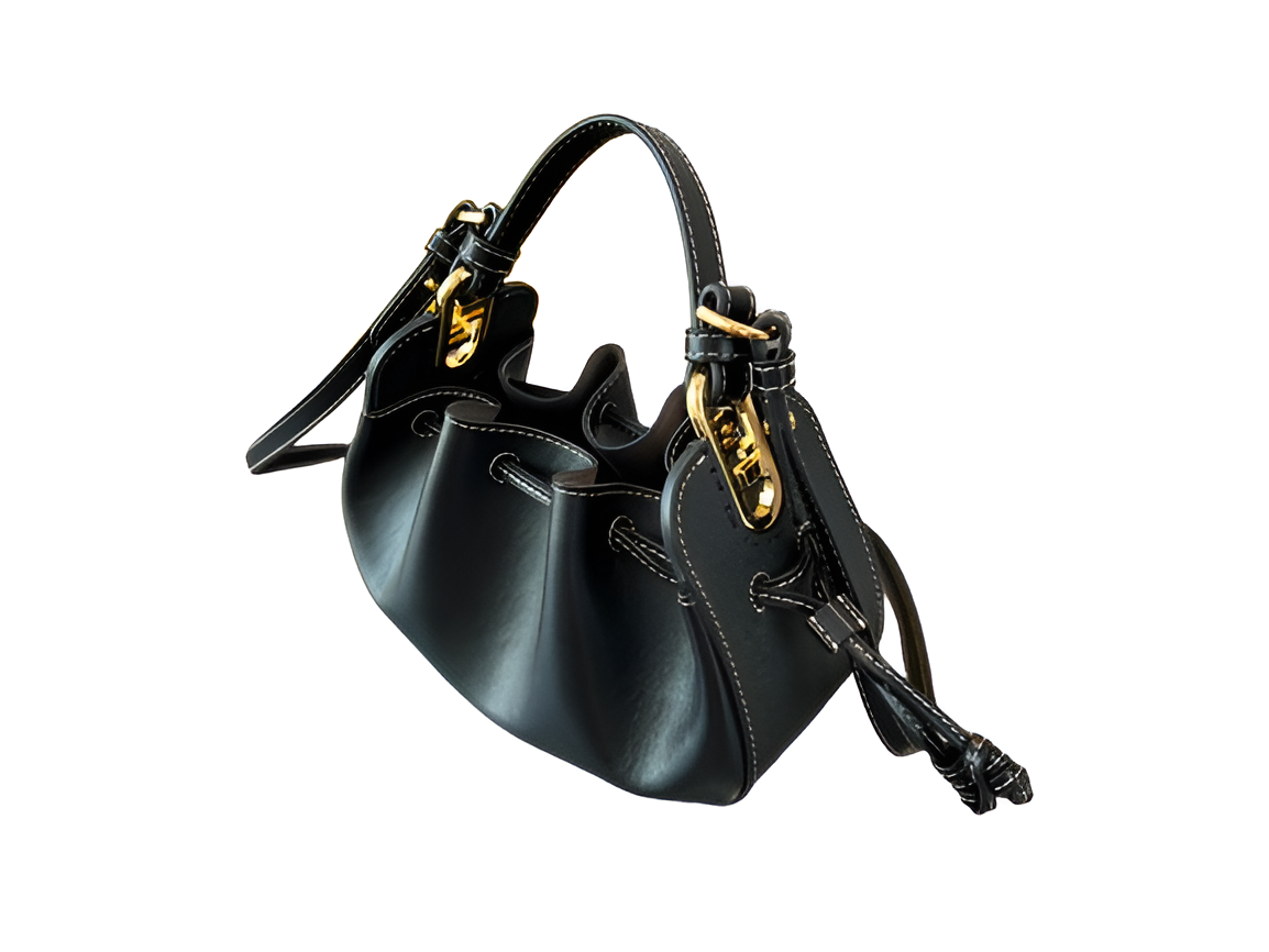 Fendi Black Leather Drawstring Handbag