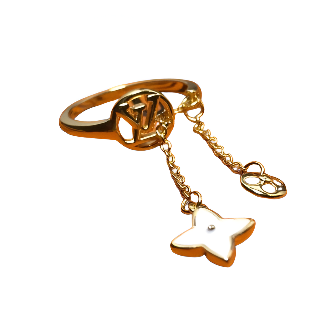 LV Charm Chain Ring - Gold & Diamond Accent
