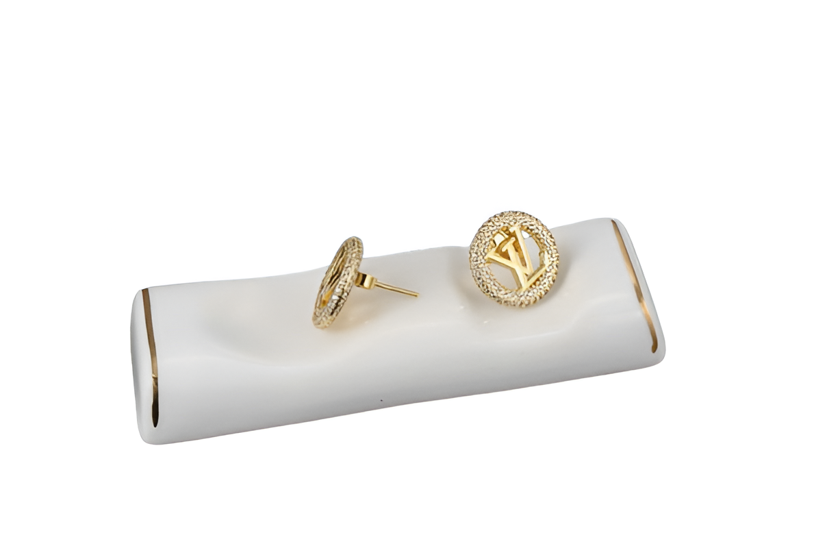 LV Stud Earrings - Gold & Crystal