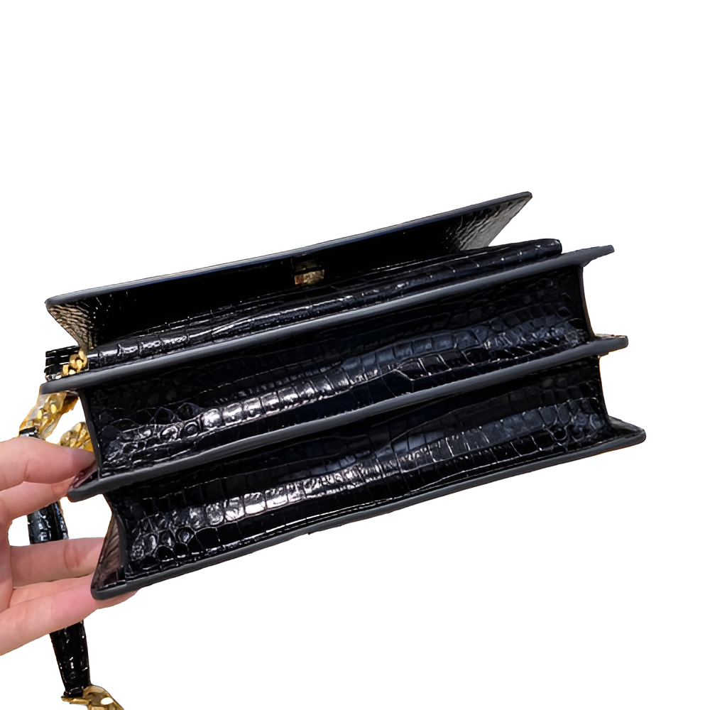 YSL Black Croc-Embossed Leather Chain Bag