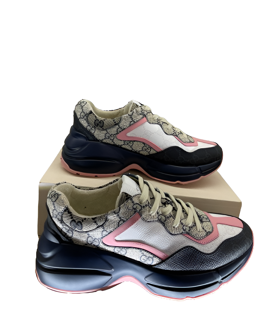 GUCCI Women's Multicolor Monogram Sneakers with Pink Accents