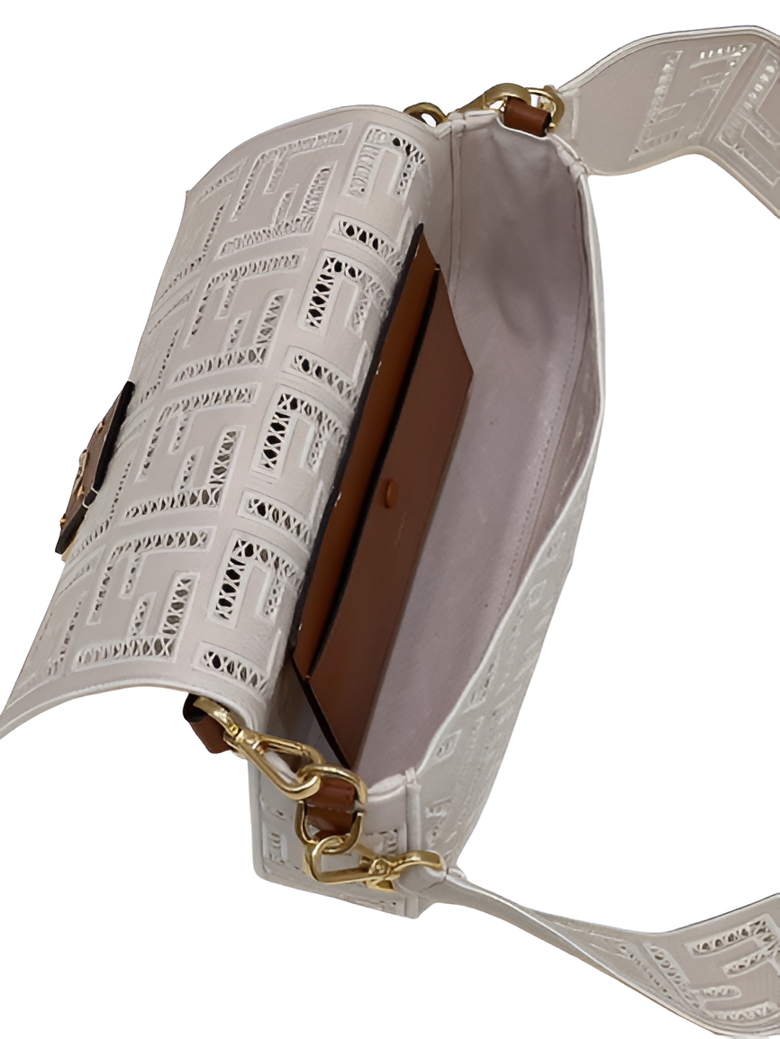 Fendi White Perforated Leather Baguette Bag