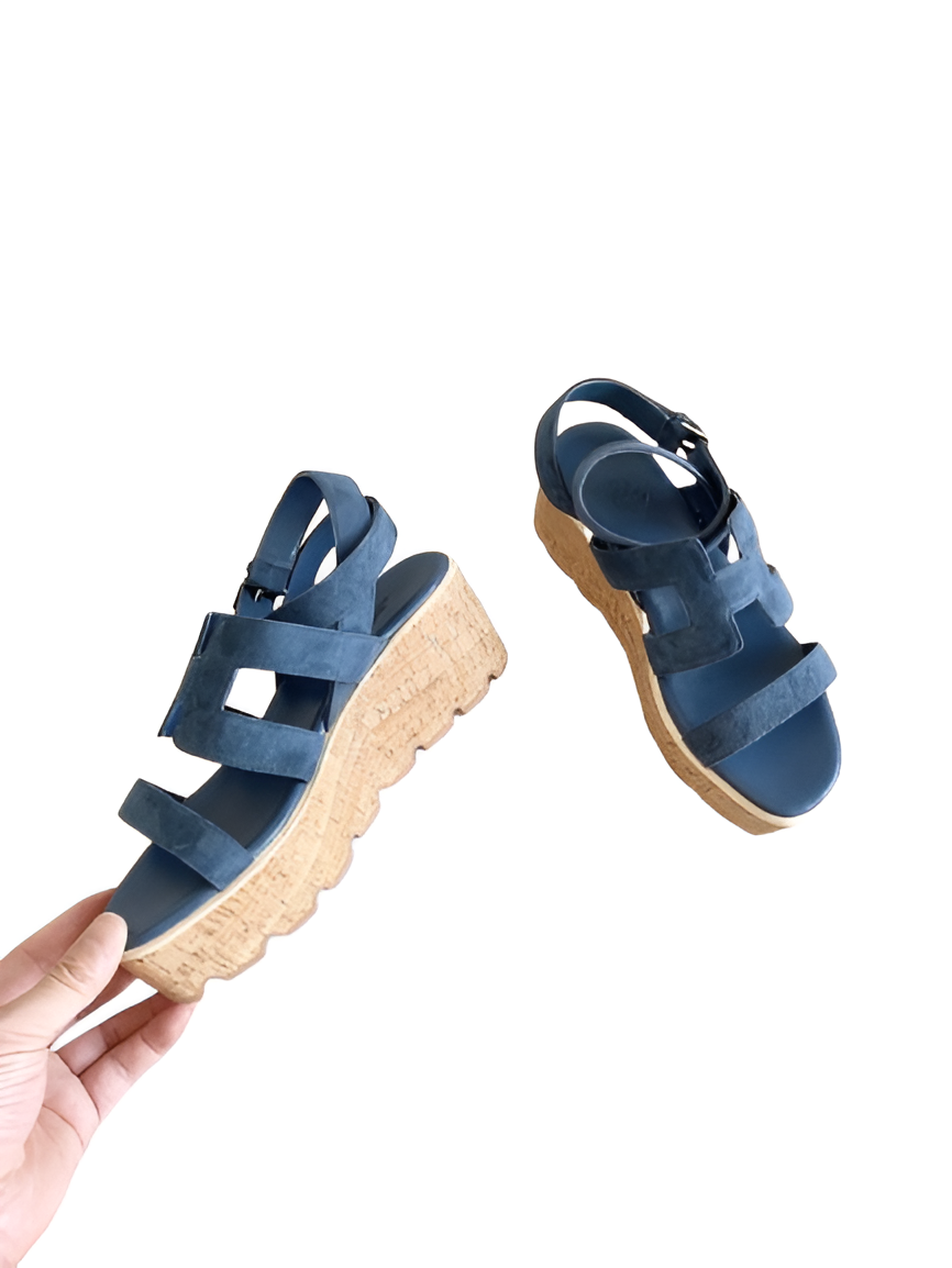Hermes Women's Blue Suede Platform Sandals