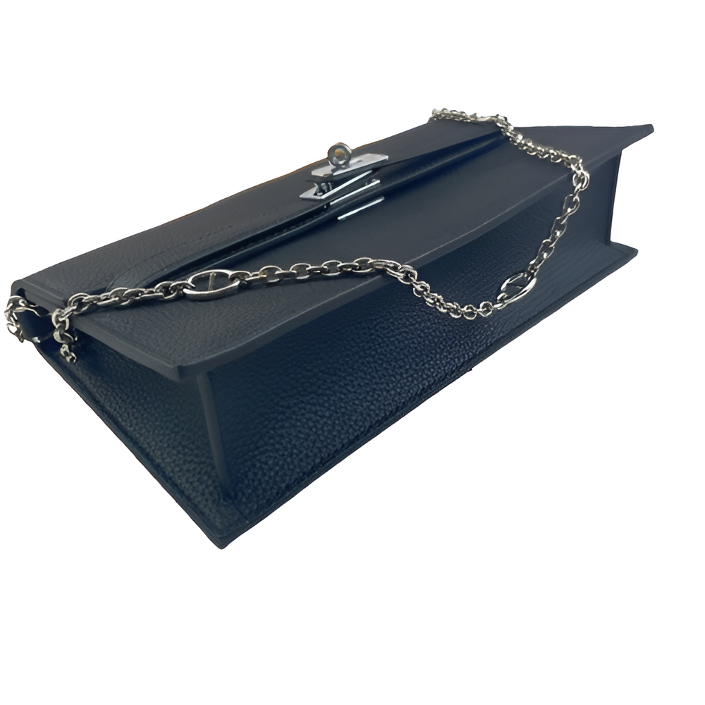 Hermes Black Leather Chain Clutch