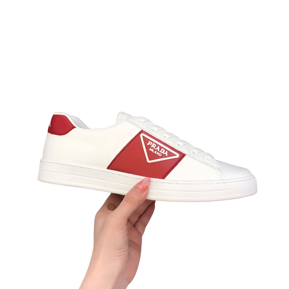PRADA Men's White & Red Classic Sneakers