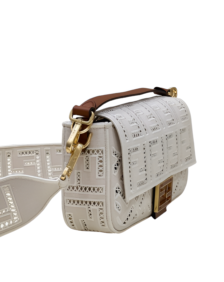 Fendi White Perforated Leather Baguette Bag