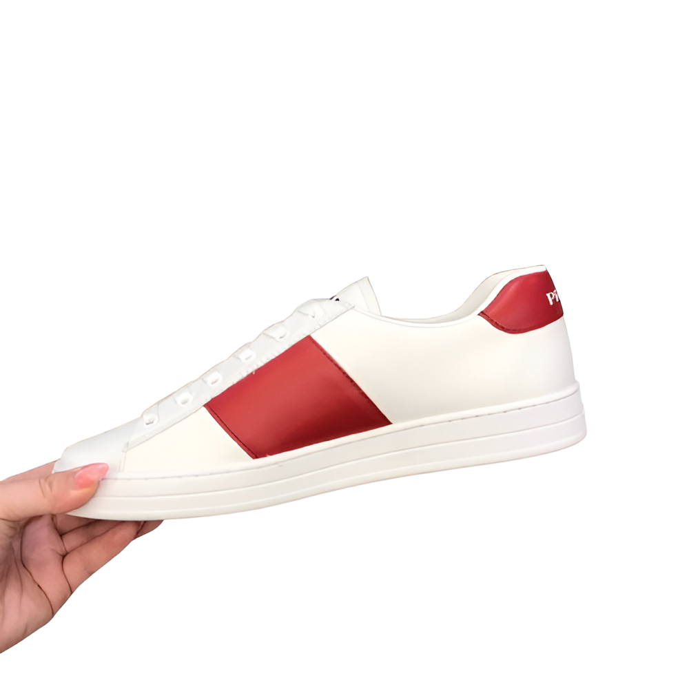 PRADA Men's White & Red Classic Sneakers