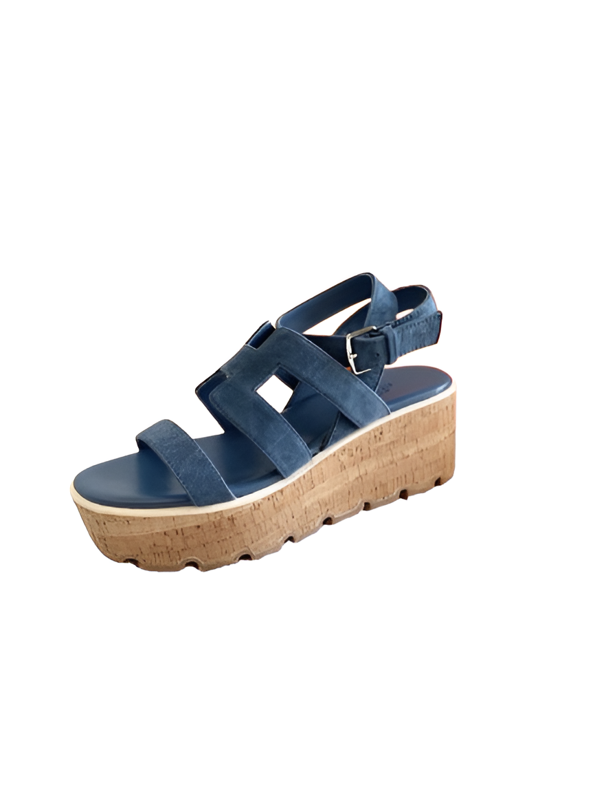 Hermes Women's Blue Suede Platform Sandals