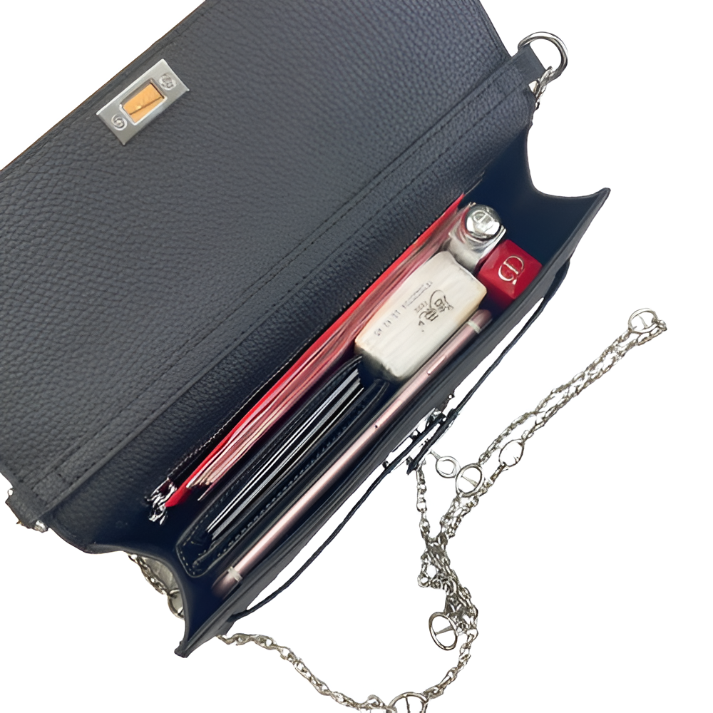 Hermes Black Leather Chain Clutch