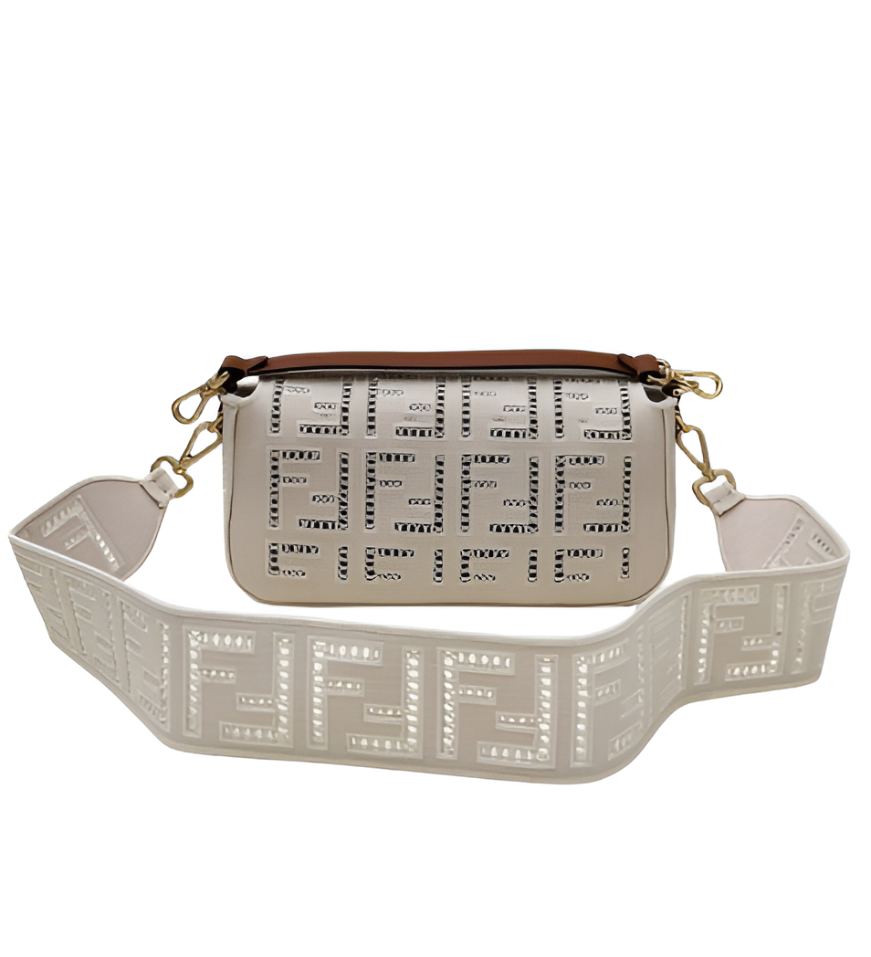 Fendi White Perforated Leather Baguette Bag