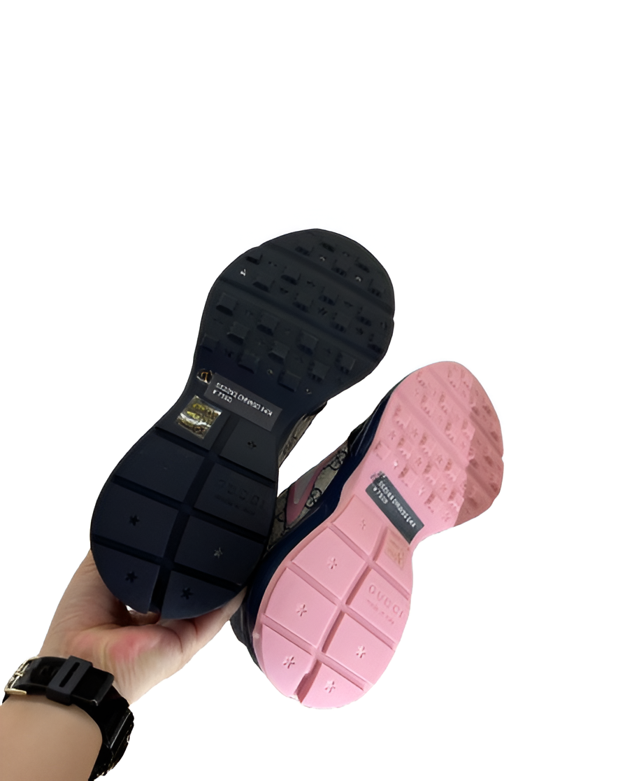 GUCCI Women's Multicolor Monogram Sneakers with Pink Accents