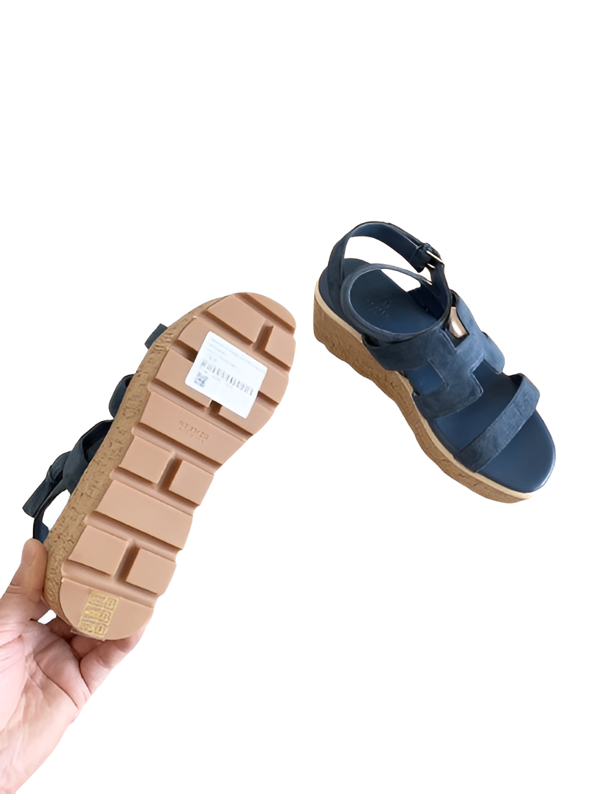 Hermes Women's Blue Suede Platform Sandals