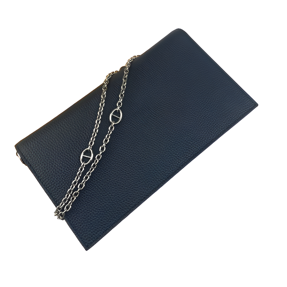 Hermes Black Leather Chain Clutch