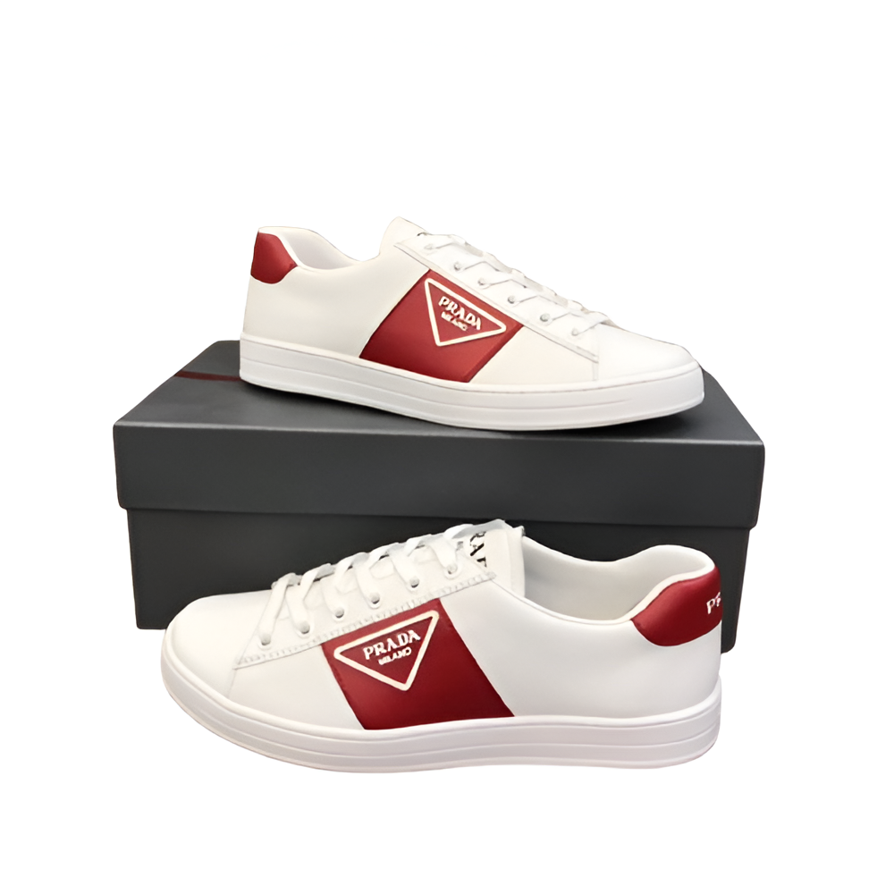 PRADA Men's White & Red Classic Sneakers