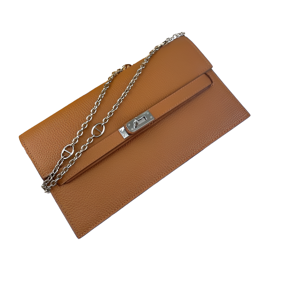 Hermes Tan Leather Chain Clutch